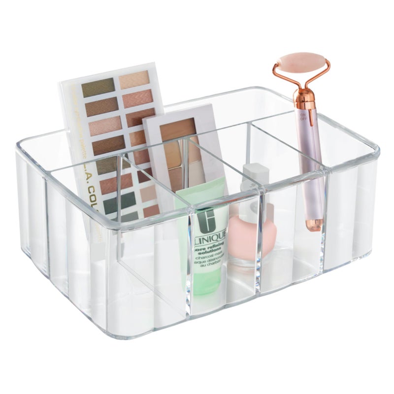 STORi 5-Compartment Clear Plastic Organizer | Rectangular Divided Makeup and Vanity Storage Bin and Office Desk Caddy | Scalloped Wall Design | Made in USA - Image 1